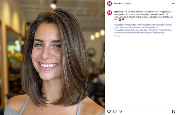 O corte midi longo é ideal para suavizar os contornos do rosto e criar um efeito mais leve e jovial