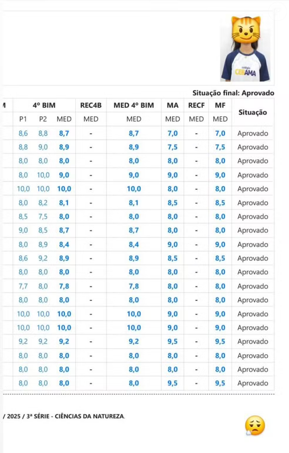 Rayssa Leal dividiu com os torcedores seu último boletim escolar
