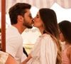Nos stories do Instagram, Camila Queiroz mostrou alguns detalhes do chá de bebê, incluindo um beijão de Klebber Toledo