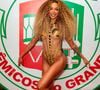 Brunna Gonçalves marcou presença na Noite das Musas da Grande Rio com um body cavado em tom nude, decorado com cristais e pedrarias douradas e pretas