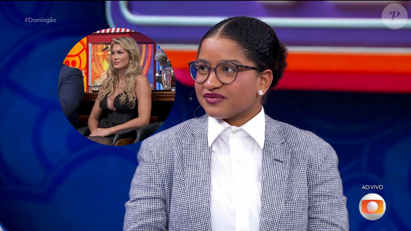 Lívia Andrade fez caras e bocas enquanto Milena contava histórias no 'Domingão com Huck' no domingo (26)