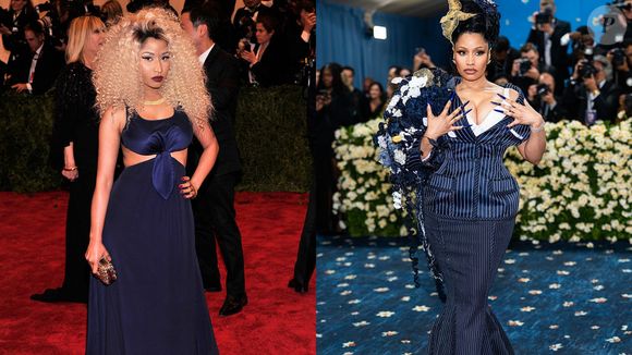 Outra rapper de sucesso, Nicki Minaj estava muito diferente em 2013, comparado com a edição do MET Gala em 2025