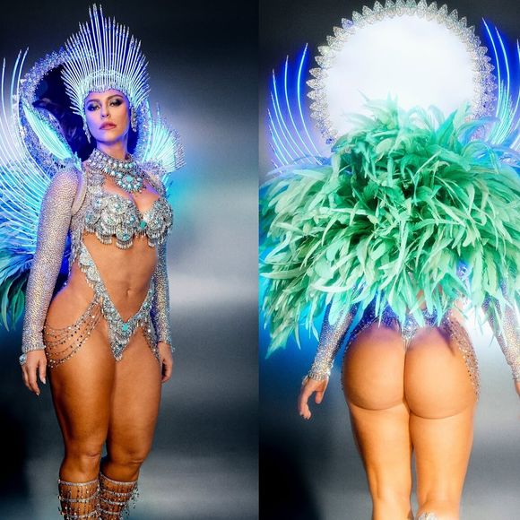 Rainha da Grande Rio, Paolla Oliveira valoriza bumbum em fotos 'frente e verso' da fantasia; corpo leva famosos à loucura: 'Merece um quadro'