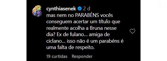 Cynthia Aparecida reage à matéria do F5: 'isso não é um parabéns é uma falta de respeito'