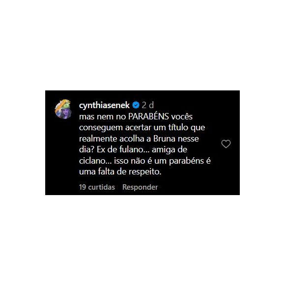 Cynthia Aparecida reage à matéria do F5: 'isso não é um parabéns é uma falta de respeito'
