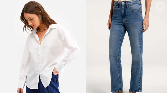 Somos fãs do estilo "old money", e um look com camisa branca como protagonista é sempre certeiro. Esse modelo da C&A, por R$ 99,99, é uma peça atemporal que fica impecável com um jeans reto, como este da Hering, de R$ 269,99, - combinação elegante sem esforço