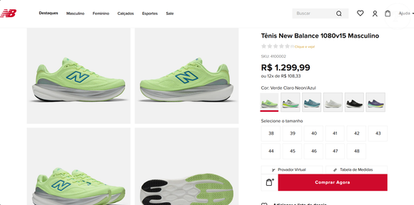 Disponível no e-commerce da New Balance por R$ 1.299,99, o NB 1080 v15 se posiciona como investimento em bem-estar para quem passa horas em movimento