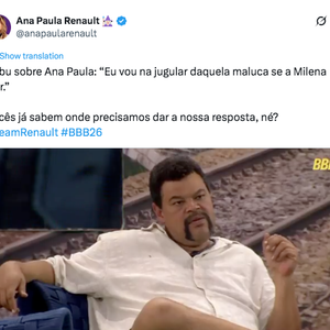 Diante da declaração de Babu, o perfil oficial de Ana Paula Renault se pronunciou pedindo para os fãs votarem no ator para ser eliminado