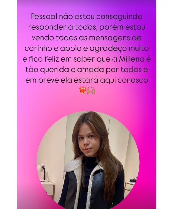 Família da atriz mirim Millena Brandão, de novela do SBT, agradeceu apoio com internação da filha
