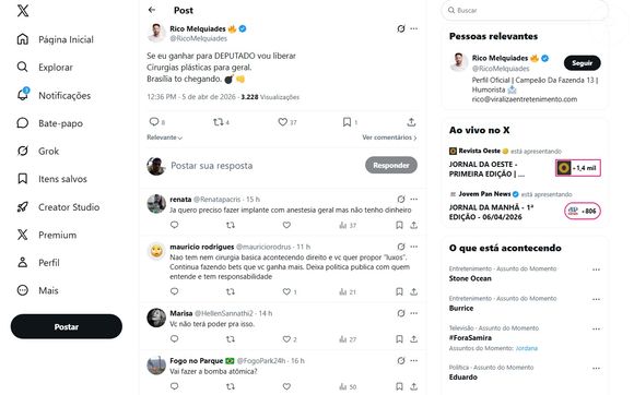 Rico Melquiades foi ironizado ao apresentar propostas se eleito deputado federal