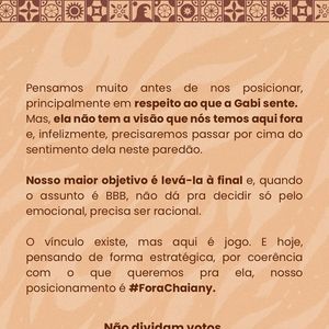 ‘BBB 26’: equipe de Gabriela argumentou que, com Chaiany eliminada, Gabriela tem mais chances de chegar à final