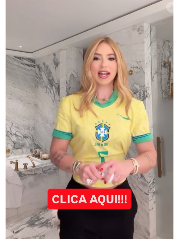 Para o jogo, Virgínia escolheu uma camiseta do Brasil com o número 7, de Vini Jr.