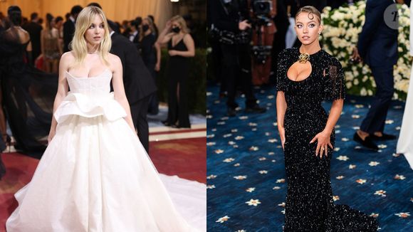 A atriz Sydney Sweeney, de 'Euphoria', no MET Gala em 2022 e 2025