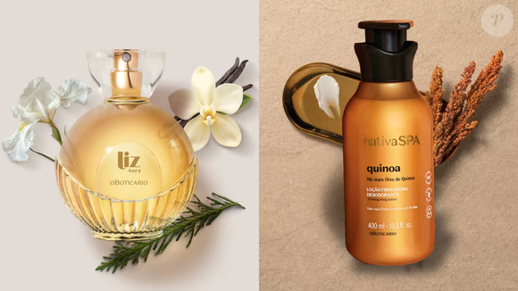 Perfume: Liz Aura (O Boticário) 100 ml | R$ 174,90 + Hidratante: Nativa SPA Quinoa (O Boticário) 400ml | R$ 86,90 = elegância com força e personalidade