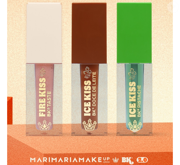 Os sabores dos glosses da collab da Mari Maria com o Burger King.