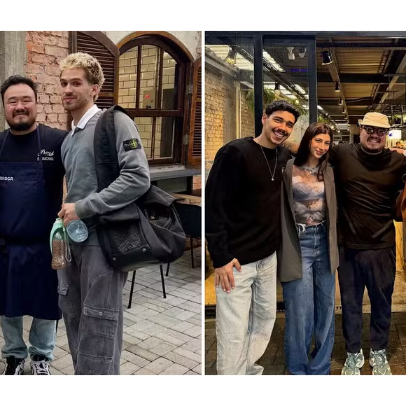 O chef também publicou uma lembrança de pouco mais de um ano atrás, em que aparece ao lado de Bruna e João, mostrando que a dupla é presença frequente no restaurante.