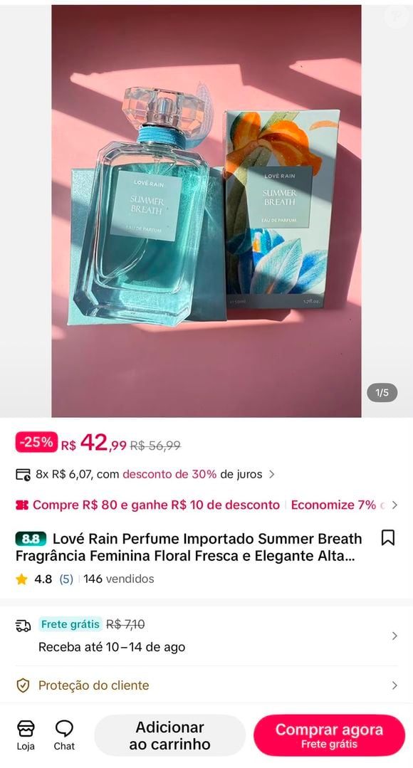 Por R$ 42,99, o Summer Breath, da Lové Rain, surge como uma opção acessível para quem procura um perfume floral, fresco e elegante