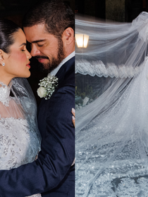 Mangas longas, véu catedral e renda delicada: Luana Sales usa dois vestidos de noiva em casamento de R$ 500 mil com Sidney Sampaio