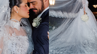 Mangas longas, véu catedral e renda delicada: Luana Sales usa dois vestidos de noiva em casamento de R$ 500 mil com Sidney Sampaio