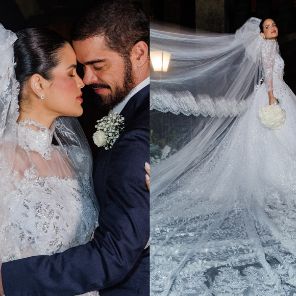 Mangas longas, véu catedral e renda delicada: Luana Sales usa dois vestidos de noiva em casamento de R$ 500 mil com Sidney Sampaio