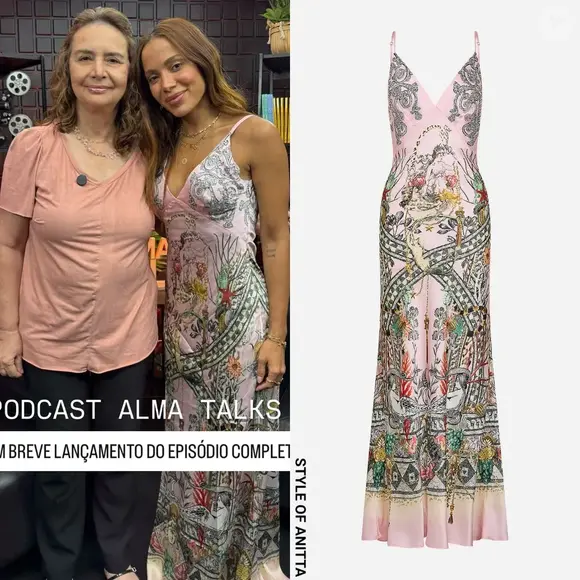 Anitta usando vestido longo de cetim com decote em V e corte enviesado por Camilla Franks, avaliado em aproximadamente R$ 4.950.