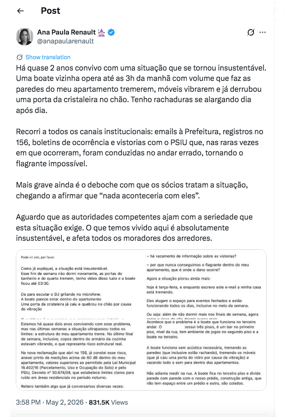 Veja a publicação completa de Ana Paula Renault sobre a confusão que vem sofrendo no seu apartamento em SP