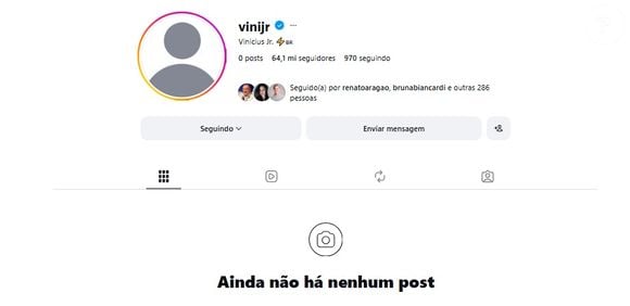Vini Jr. deletou todas as fotos que tinha no seu Instagram - a situação se mantinha às 6h50 de 6 de agosto de 2026