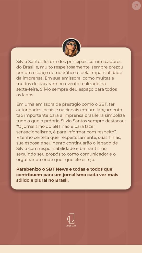 Ao defender as filhas de Silvio Santos, Janja da Silva destaca que ataques verbais também fazem parte do ciclo de violência contra mulheres no Brasil
