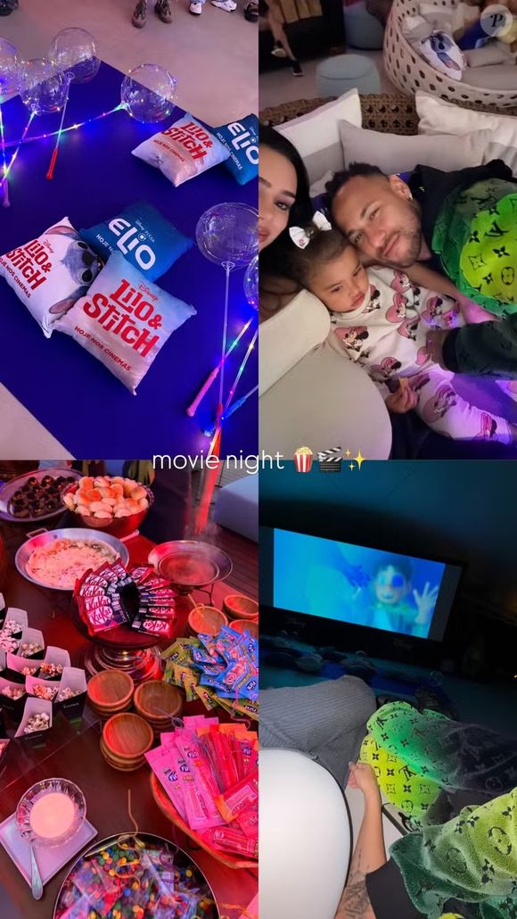 Cinema na mansão de Neymar e de Bruna Biancardi contou com comes e bebes exclusivos da Disney