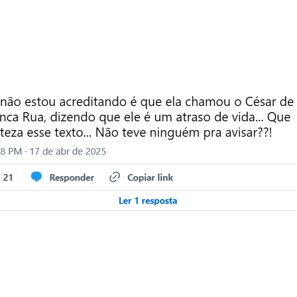 Usuários fizeram críticas à fala da personagem Maria de Fátima nas redes sociais, como no X (antigo Twitter).