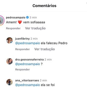 Pedro Sampaio não lê post de Lexa sobre morte da filha e reage: 'Vem Sofia' -