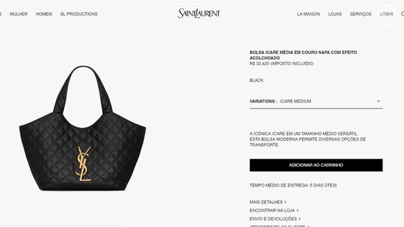 Bolsa de Eliana está disponível no site oficial da marca por R$ R$ 33.420, valor com imposto já incluso