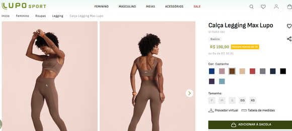 Onde comprar a calça legging da Lupo? Pode adquirir agora mesmo no site oficial da marca, por apenas R$ 196,90. A roupa tem 10 opções de cores.