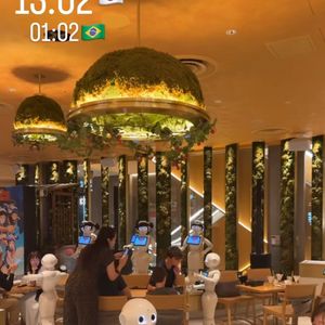 Virginia Fonseca disse: 'Que loucura', e 'bizarro', ao almoçar com robôs no Japão.