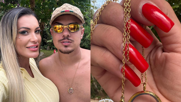 Gente... Recém-casada, Andressa Urach presenteia marido com colar feito do próprio sangue menstrual: 'Símbolo de fertilidade'