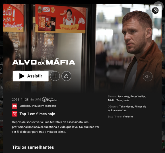 'Alvo da Máfia' é indicado para maiores de 16 anos e tem cenas intensas de violência