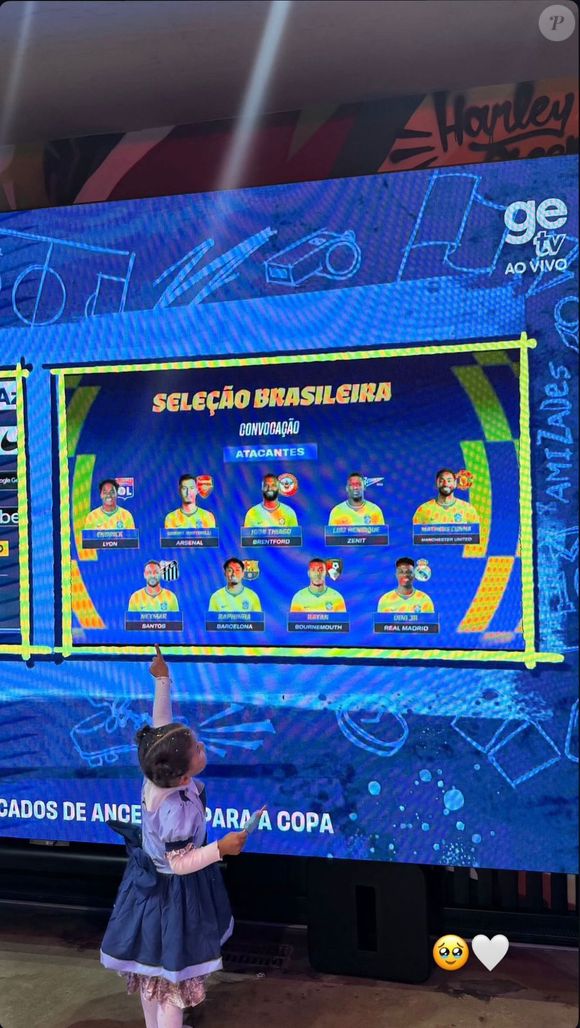 A pequena Mavie roubou a cena durante a convocação de Neymar Jr. para a Copa do Mundo de 2026. Em um momento compartilhado, a filha do jogador apareceu apontando para o telão de LED com o nome do pai entre os convocados de Carlo Ancelotti, emocionando os seguidores nas redes sociais