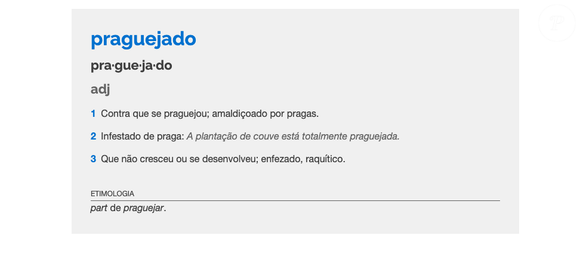 De acordo com o Dicionário Brasileiro da Língua Portuguesa, existem três definições para o adjetivo, incluindo a de que uma pessoa seria 'amaldiçoada por pragas'