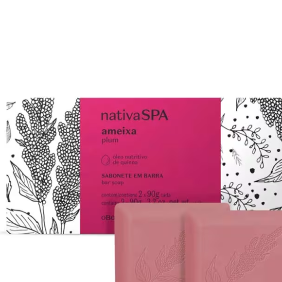 Kit Sabonetes em Barra Nativa SPA Ameixa (O Boticário) - 2x90g | R$ 18,90
Com espuma perfumada e toque cremoso, os sabonetes em barra unem limpeza suave, hidratação e o aroma envolvente que virou sucesso entre fãs da linha