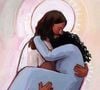 Na imagem, uma mulher com os cabelos encaracolados, como os de Lua Blanco, aparece sendo carregada por Jesus Cristo