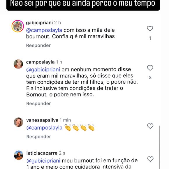 Mulher de Juliano Cazarré reagiu após internauta associar quadro de burnout à maternidade de seis filhos