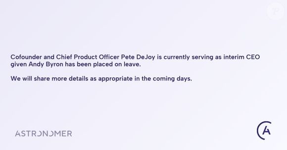 A Astronomer, firma especializada em dados e inteligência artificial, anunciou a suspensão de Andy Byron em um comunicado divulgado no LinkedIn