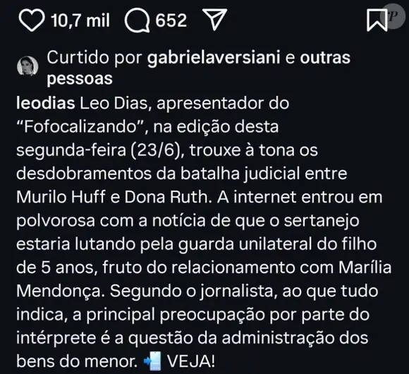 Leo Dias, através de seu perfil no Instagram, destacou que ‘a principal preocupação por parte do intérprete é a questão da administração dos bens do menor’