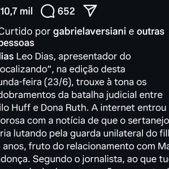 Leo Dias, através de seu perfil no Instagram, destacou que ‘a principal preocupação por parte do intérprete é a questão da administração dos bens do menor’