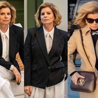 Gravata branca, blazer e bolsa de grife: um raio-X do primeiro look de Odete Roitman, de 'Vale Tudo', ao desembarcar no Brasil