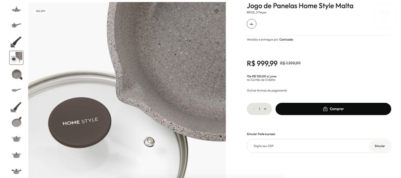 O Jogo de Panelas Home Style Malta está disponível no site da Camicado por R$ 999,99