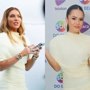 Em junho, Virgínia usou um vestido na cor amarelo-manteiga da grife francesa Jacquemus, no aniversário de quatro anos de sua filha Maria Alice. O modelo idêntico, batizado de Castagna, foi aposta de Maísa meses depois para o Teleton 2025