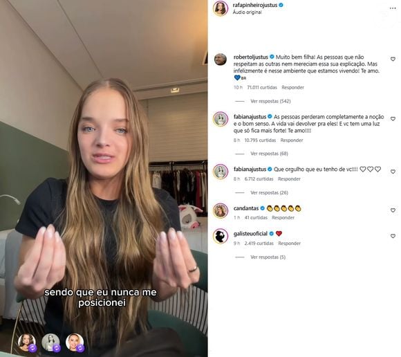 Rafaella Justus também recebeu apoio do pai, Roberto Justus, e de Adriane Galisteu, ex-mulher do empresário