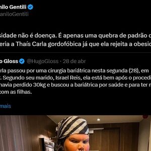 Humorista questiona discurso da influenciadora sobre aceitação corporal no X, antigo Twitter