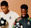 Dois dos 3 maiores salários do Real Madrid juntos em campanha: Vini Jr. e Bellingham, com faturamento anual de R$ 237,4 milhões, se unem em collab do time espanhol com Adidas x Farm Rio